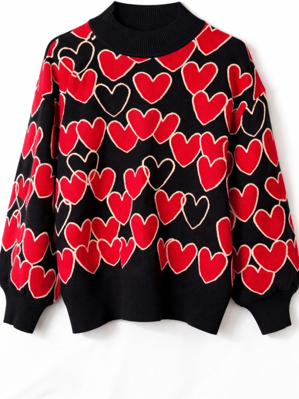 Black & Red Heart Pattern Sweater